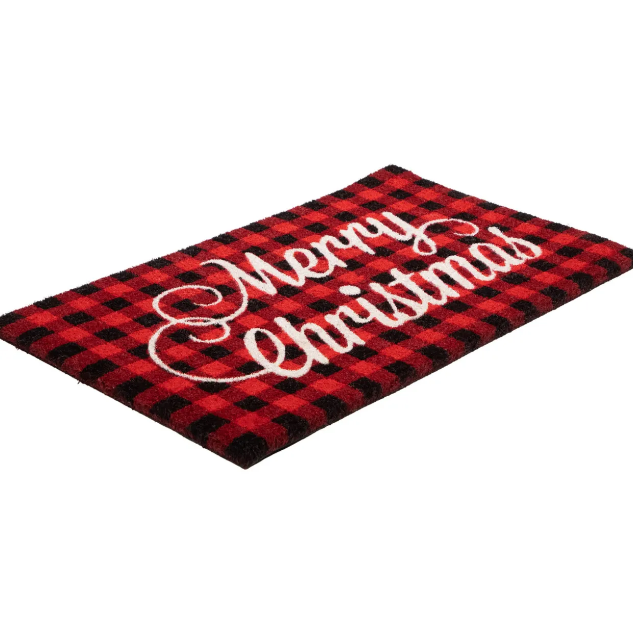 Red and Black Plaid "Merry Christmas" Natural Coir Christmas Outdoor Doormat 18" x 30"