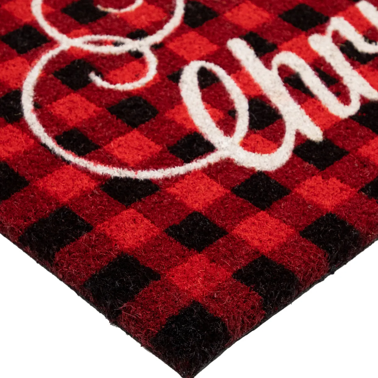 Red and Black Plaid "Merry Christmas" Natural Coir Christmas Outdoor Doormat 18" x 30"