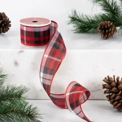 Red and Black Plaid Wired Craft Christmas Ribbon 2.5" x 10 Yards