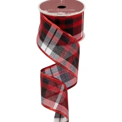 Red and Black Plaid Wired Craft Christmas Ribbon 2.5