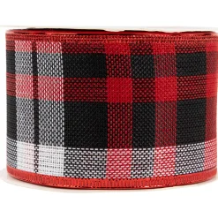 Red and Black Plaid Wired Craft Christmas Ribbon 2.5