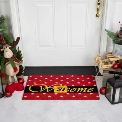 Red and Black Santa Suit Buckle "Welcome" Coir Christmas Outdoor Doormat 18" x 30"