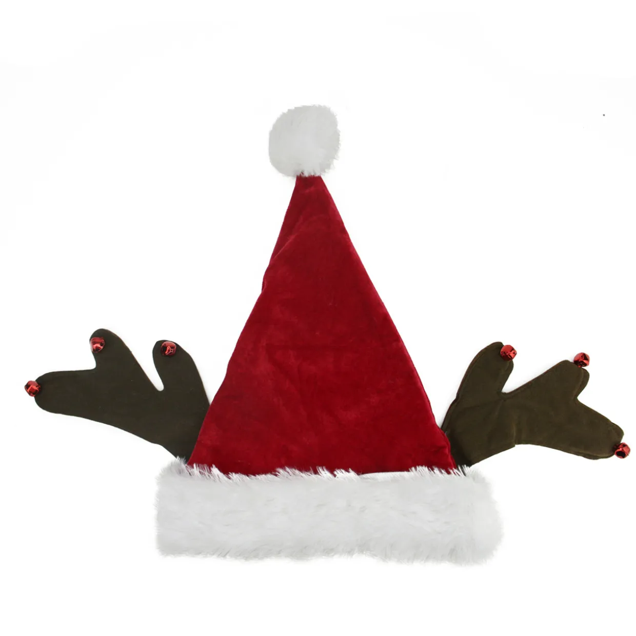 Red and Brown Reindeer Antlers Santa Hat Unisex Adult Christmas Costume Accessory - One Size