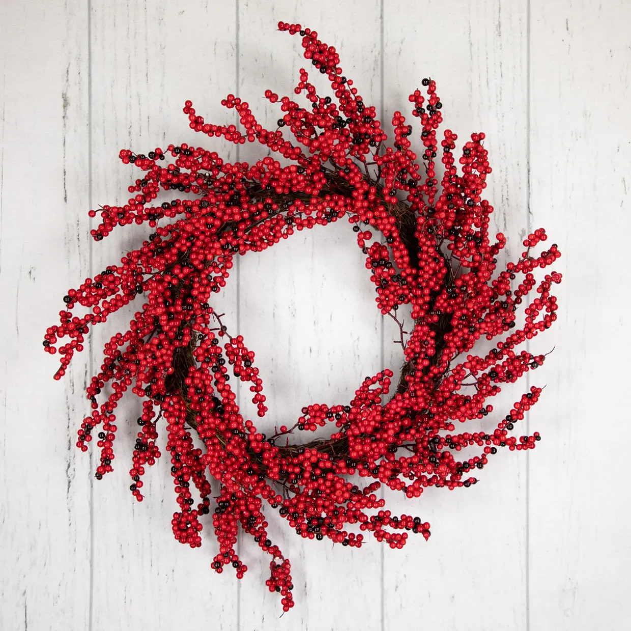 Red and Burgundy Berry Artificial Christmas Wreath, 22-Inch Unlit