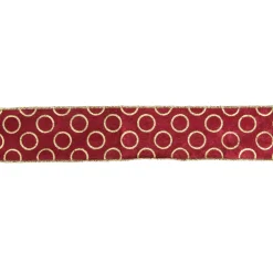 Red and Gold Circle Wired Christmas Craft Ribbon 2.5" x 16 Yards