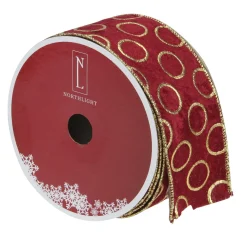 Red and Gold Circle Wired Christmas Craft Ribbon 2.5