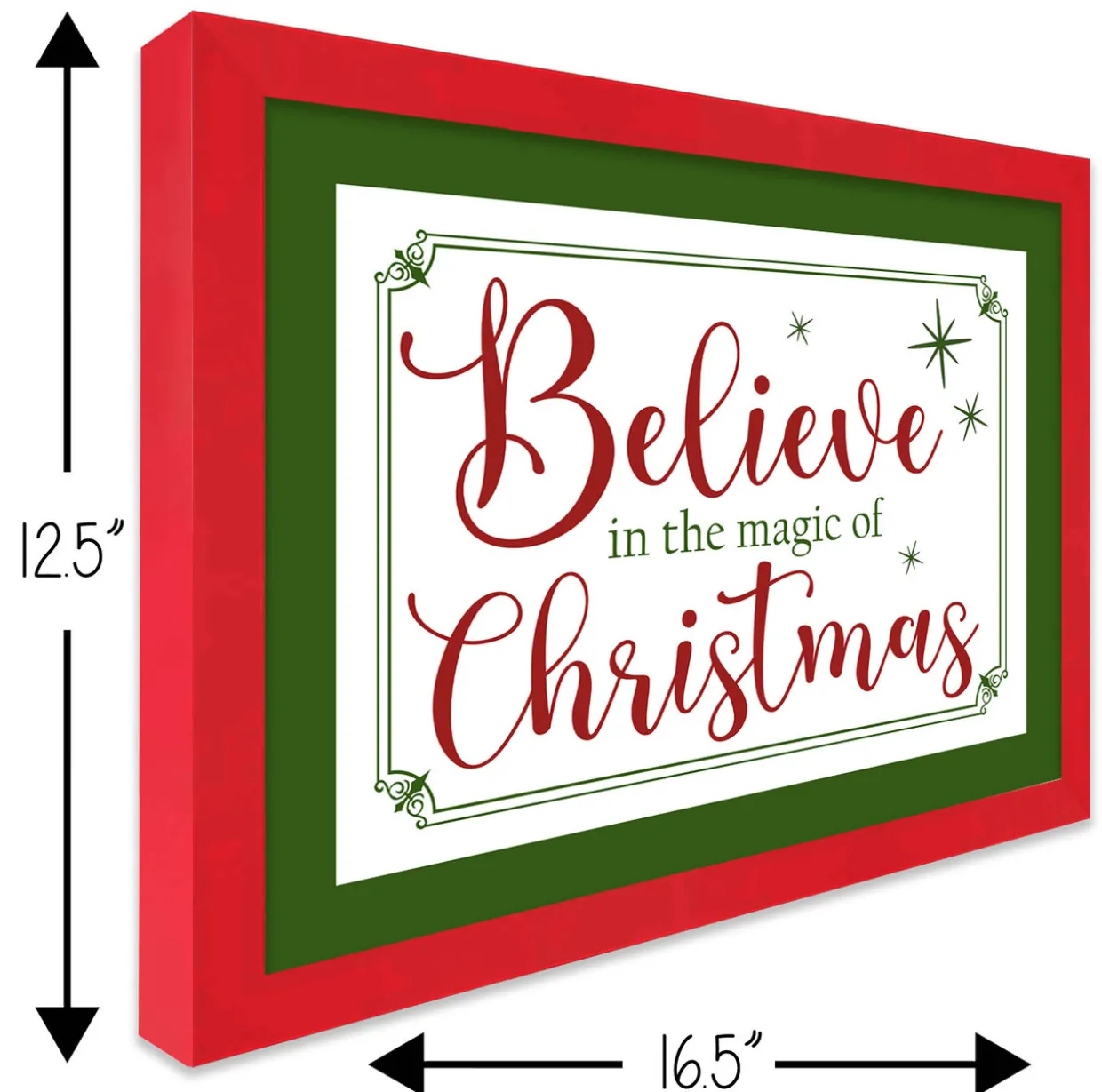 Red and Green Believe in the Magic of Christmas 12.5" x 16.5" Framed Christmas Wall Decor Sign Poster in a Natural Wooden Frame with UV Acrylic