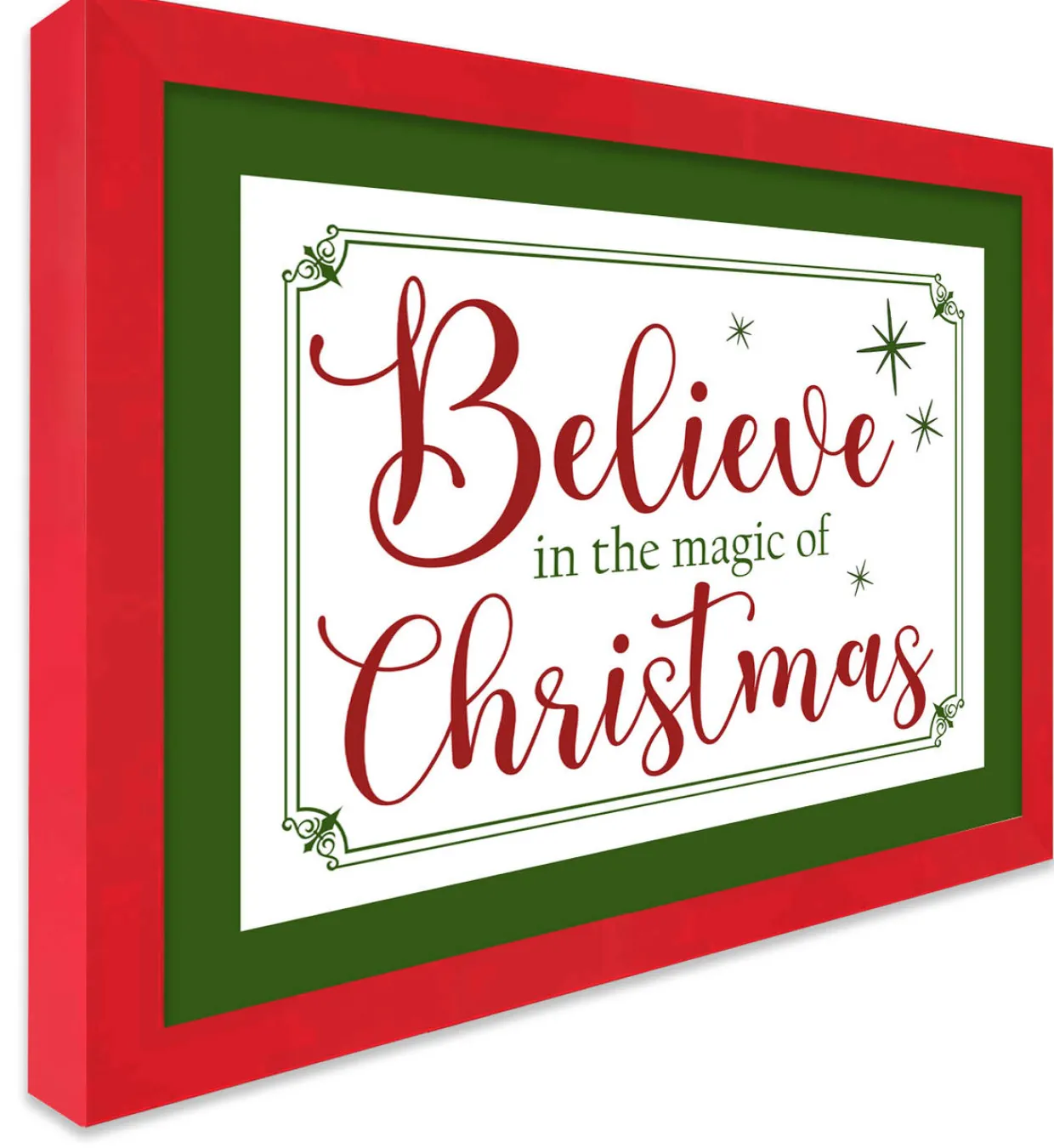 Red and Green Believe in the Magic of Christmas 12.5" x 16.5" Framed Christmas Wall Decor Sign Poster in a Natural Wooden Frame with UV Acrylic