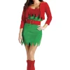 Red and Green Elfalicious Elf Women Adult Christmas Costume - Medium
