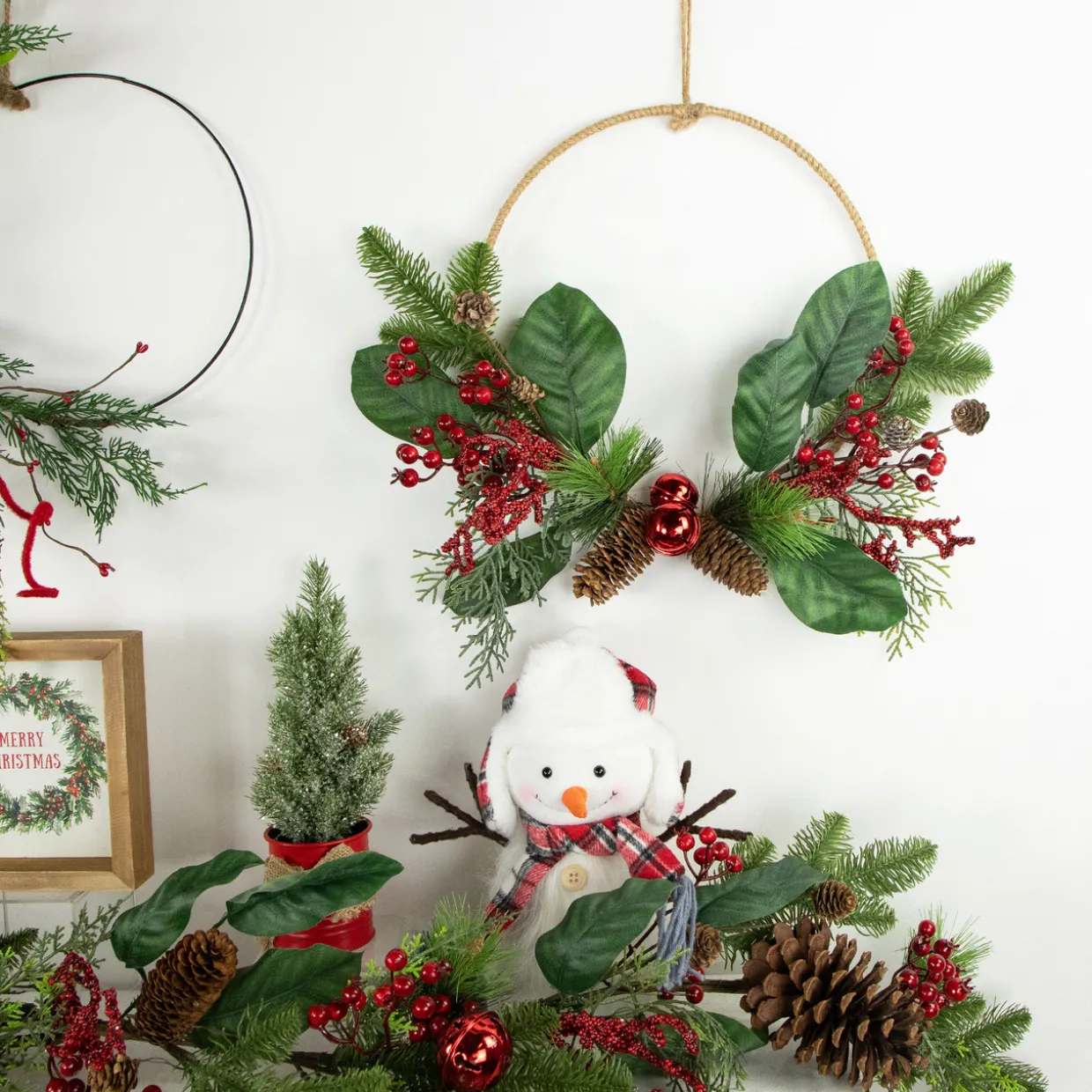 Red and Green Foliage, Pinecones and Berries Artificial Christmas, 17-Inch, Unlit