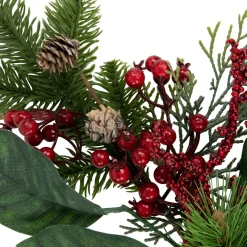 Red and Green Foliage, Pinecones and Berries Artificial Christmas, 17-Inch, Unlit