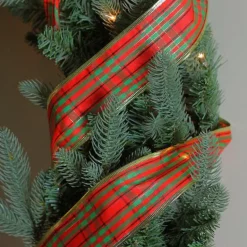 Red and Green Striped Wired Christmas Craft Ribbon 2.5