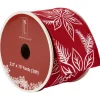 Red and White Floral Print Wired Craft Christmas Ribbon 2.5" x 10 Yards