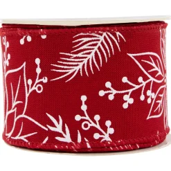 Red and White Floral Print Wired Craft Christmas Ribbon 2.5