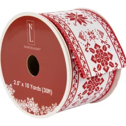 Red and White Knit Pattern Wired Craft Christmas Ribbon 2.5" x 10 Yards