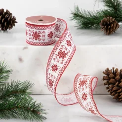 Red and White Knit Pattern Wired Craft Christmas Ribbon 2.5" x 10 Yards