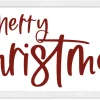 Red and White Merry Christmas 9.5" x 18.5" Framed Christmas Wall Decor Art Print Sign Poster in a Natural Wooden Frame with UV Acrylic and Hangers
