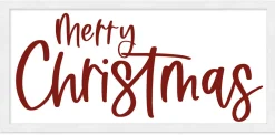Red and White Merry Christmas 9.5" x 18.5" Framed Christmas Wall Decor Art Print Sign Poster in a Natural Wooden Frame with UV Acrylic and Hangers