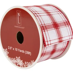 Red and White Plaid Wired Craft Christmas Ribbon 2.5" x 10 Yards