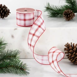 Red and White Plaid Wired Craft Christmas Ribbon 2.5" x 10 Yards