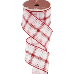 Red and White Plaid Wired Craft Christmas Ribbon 2.5