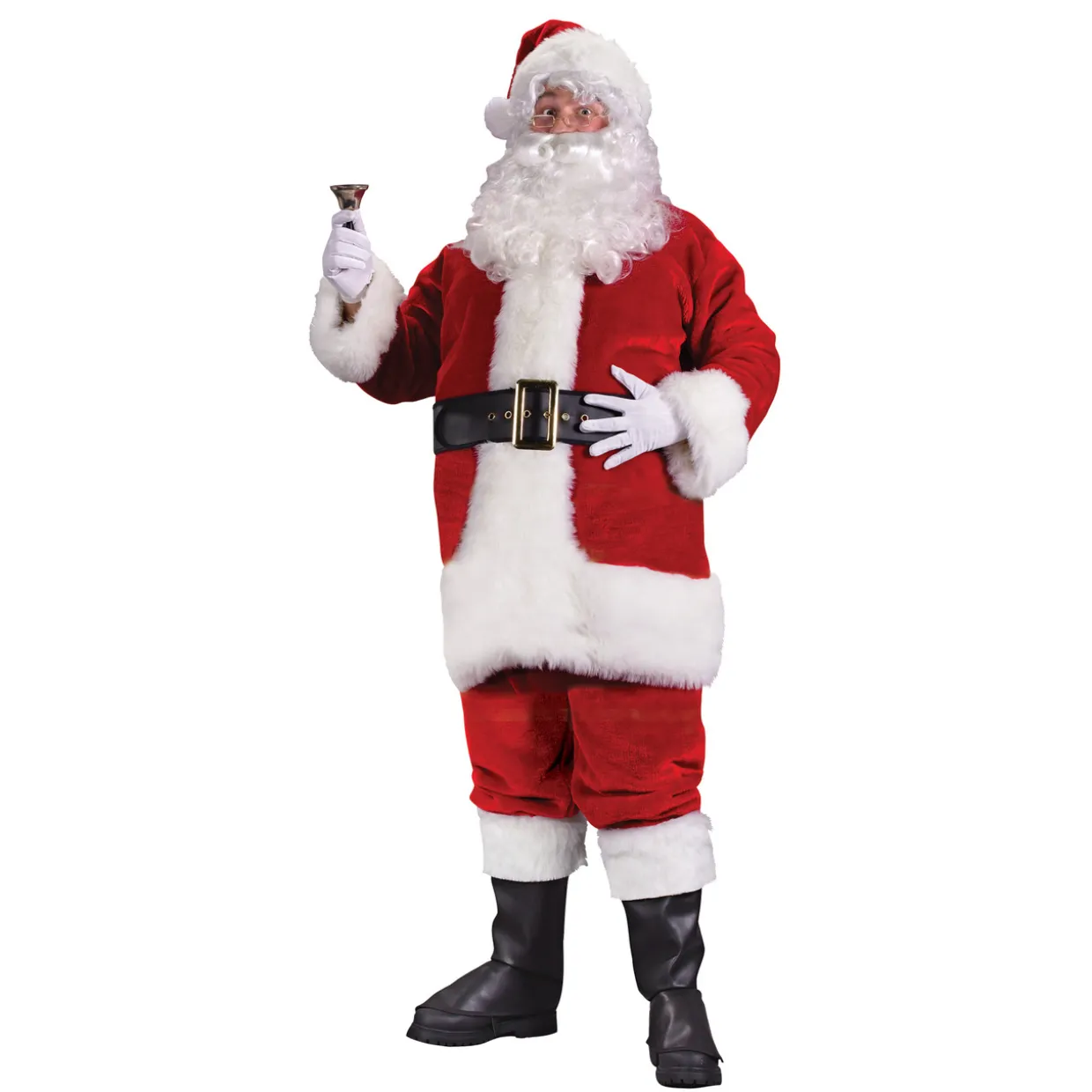 Red and White Regency Plush Santa Claus Men Christmas Costume Suit - XL
