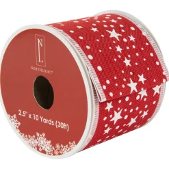 Red and White Stars Wired Craft Christmas Ribbon 2.5" x 10 Yards