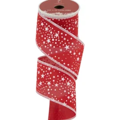Red and White Stars Wired Craft Christmas Ribbon 2.5