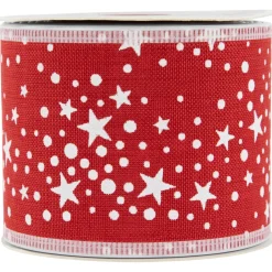 Red and White Stars Wired Craft Christmas Ribbon 2.5