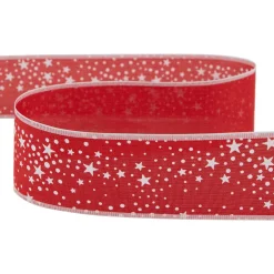 Red and White Stars Wired Craft Christmas Ribbon 2.5
