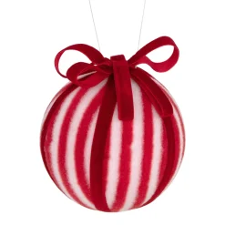 Red and White Striped Candy Cane Christmas Ball Ornament 4" (100mm)
