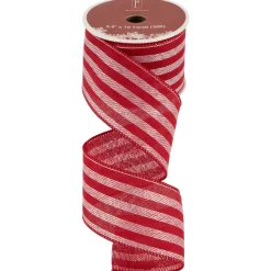 Red and White Striped Wired Craft Christmas Ribbon 2.5