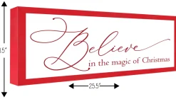 Red Believe in the Magic of Christmas 11.5" x 25.5" Framed Christmas Wall Decor Sign Poster in a Red Wooden Frame with UV Acrylic and Hangers