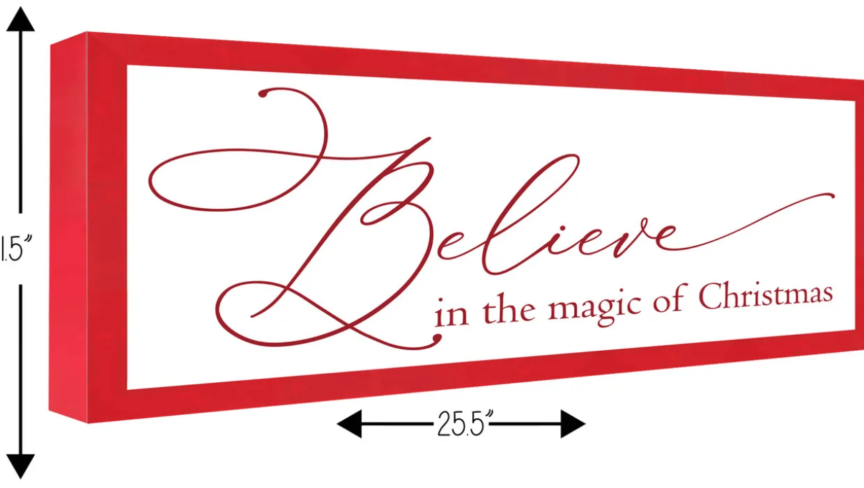 Red Believe in the Magic of Christmas 11.5" x 25.5" Framed Christmas Wall Decor Sign Poster in a Red Wooden Frame with UV Acrylic and Hangers
