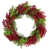 Red Berry and Frosted Pine Christmas Wreath, 28-Inch, Unlit