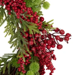 Red Berry and Frosted Pine Christmas Wreath, 28-Inch, Unlit