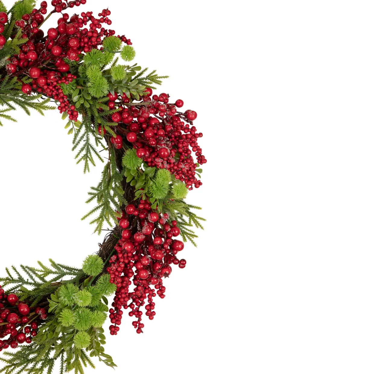 Red Berry and Frosted Pine Christmas Wreath, 28-Inch, Unlit