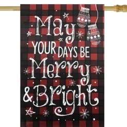 Red Buffalo Plaid Merry and Bright Christmas House Flag 28" x 40"