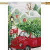 Red Car and Christmas Tree Outdoor House Flag 20" x 48"
