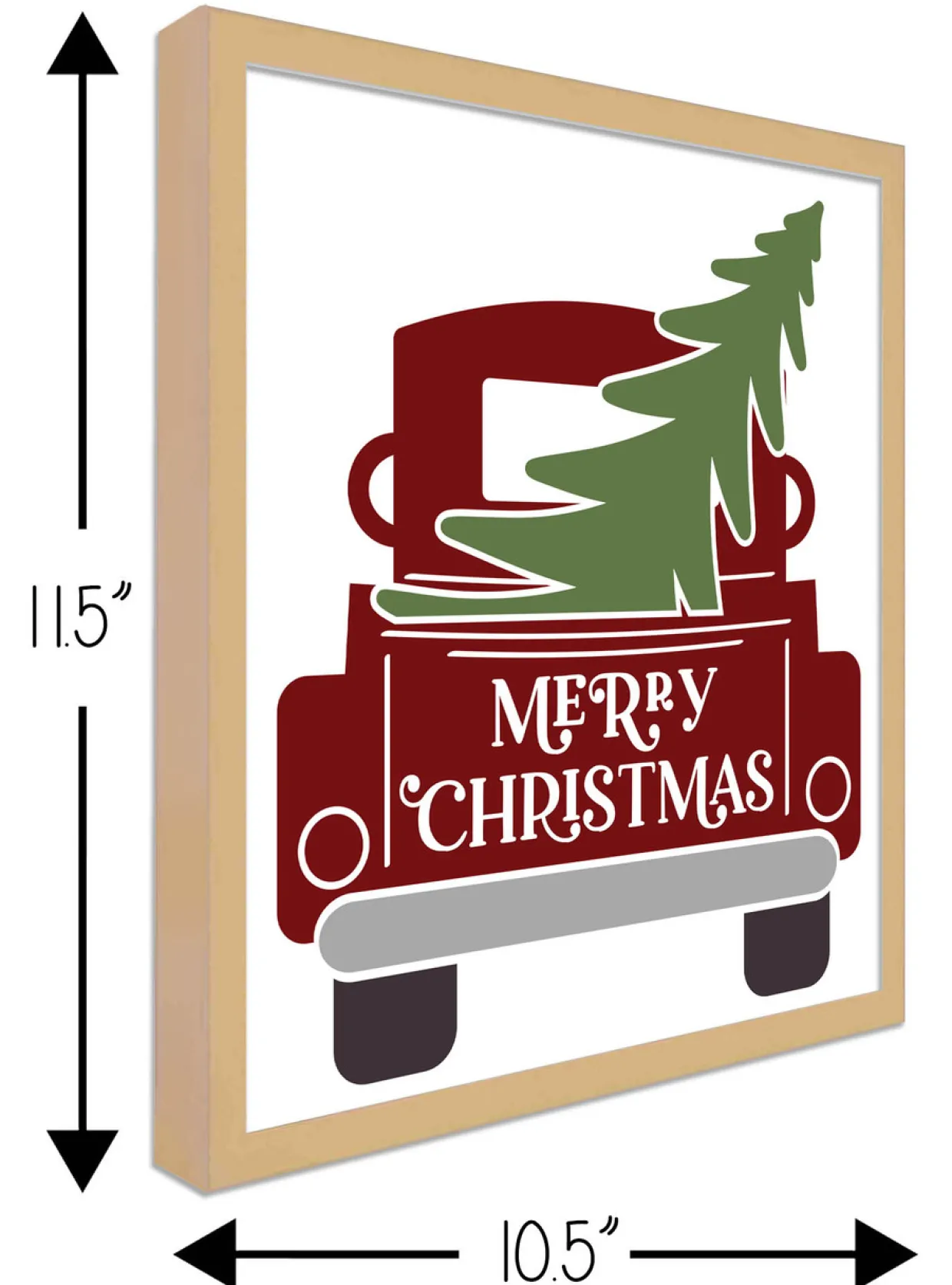 Red Christmas Truck 10.5" x 11.5" Framed Christmas Wall Decor Art Print Sign Poster in a Natural Wooden Frame with UV Acrylic and Hangers