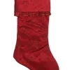 Red Glitter Satin Snowflake Christmas Holiday Stocking With Ruffle