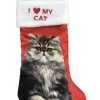 Red Satin I Love My Gray Cat Christmas Holiday Stocking
