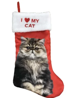 Red Satin I Love My Gray Cat Christmas Holiday Stocking
