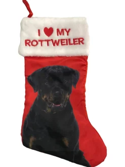Red Satin I Love My Rottwiler Dog Christmas Holiday Stocking