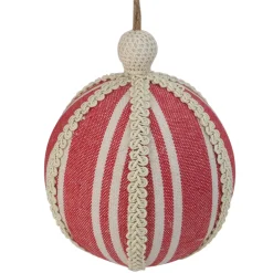 Red Striped and Ribboned Christmas Ball Ornament 6.75" (170mm)