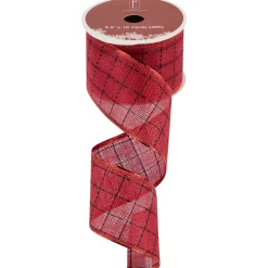 Red Woven Square Plaid Wired Craft Christmas Ribbon 2.5