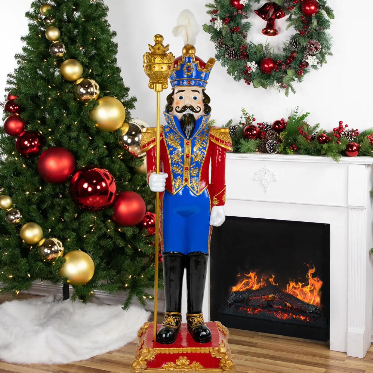 Regal Commercial Christmas Nutcracker Soldier with Scepter - 6.5' - Red and Blue