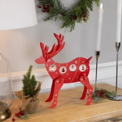 Reindeer Cut-Out Ornament Holder Christmas Decoration - 13.25" - Red and White