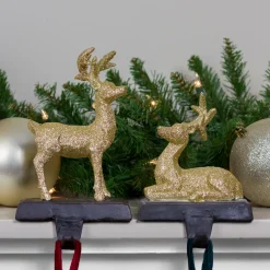 Reindeer Glittered Christmas Stocking Holders - 8.5" - Gold - Set of 2