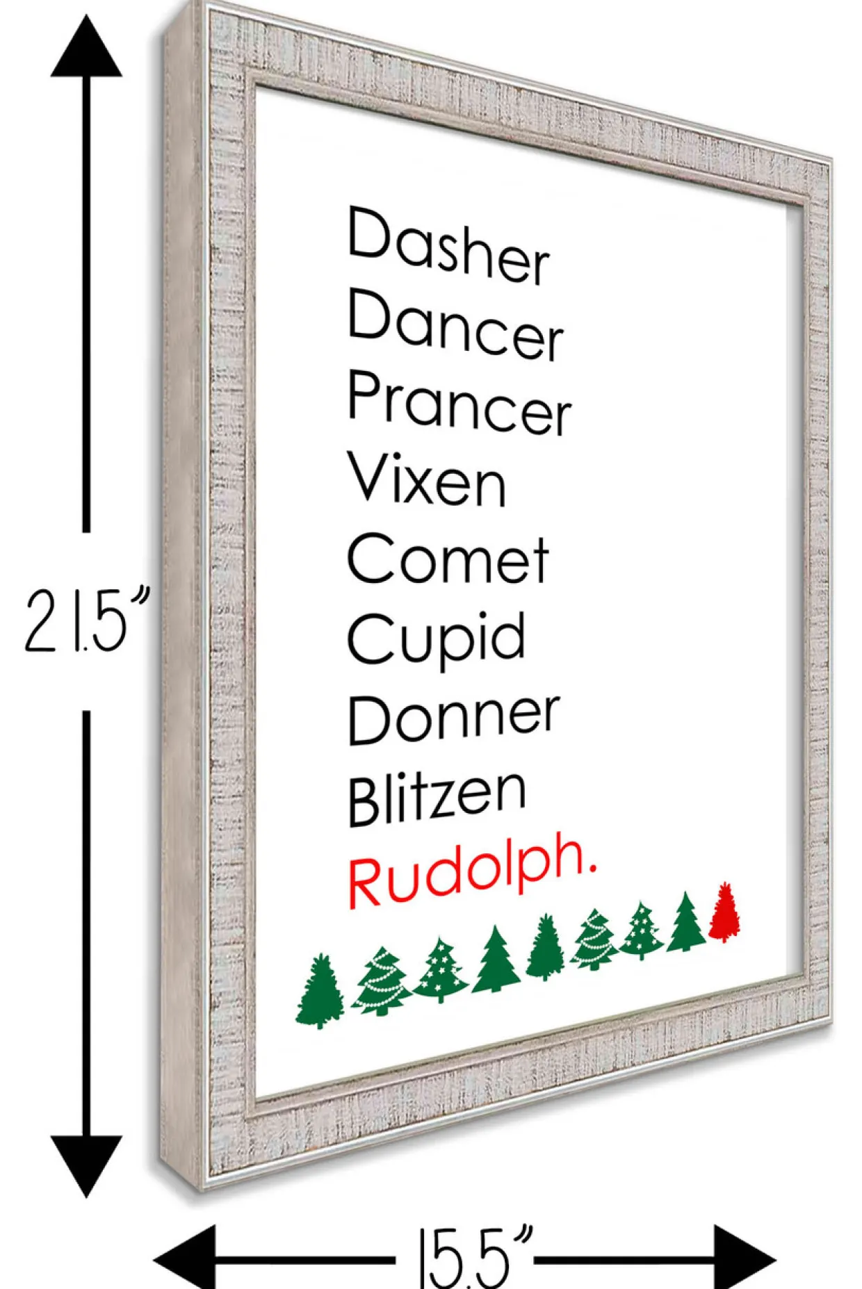 Reindeer Names 15.5" x 21.5" Framed Christmas Wall Decor Art Print Sign Poster in a White Wooden Frame with UV Acrylic and Hangers